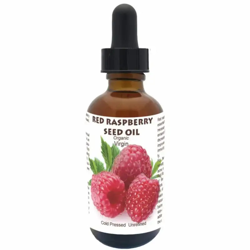 Red Raspberry Seed Oil flaska – Virgin olja i praktisk pipettflaska för enkel applicering på ansikte och hår.