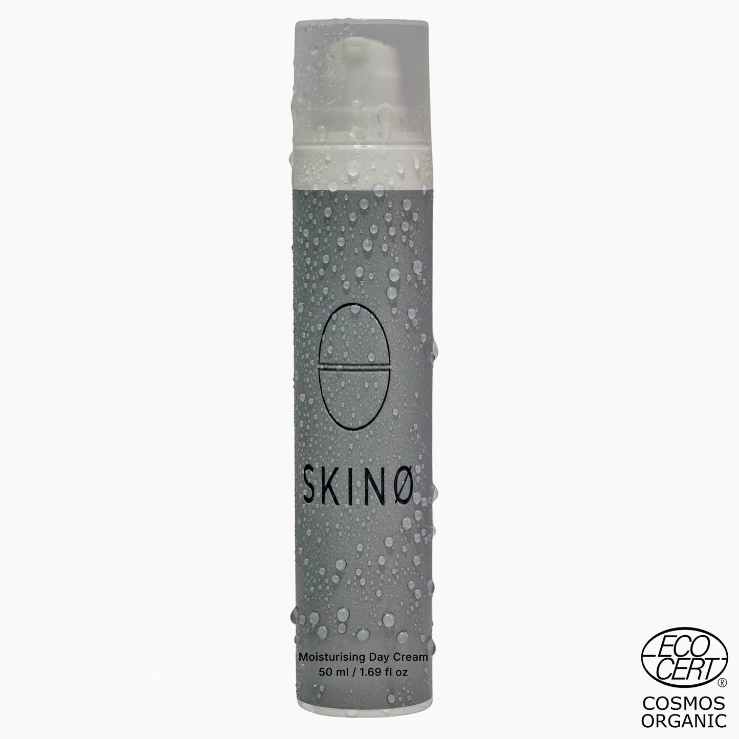 SKINØ Moisturising Day Cream 50ml med vattendropplar – djupverkande återfuktning med hyaluronsyra och glow-effekt, ECOCERT COSMOS vegansk.