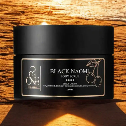 Black Naomi i kvällsljus – Skapa en lyxig spa-stämning hemma med denna eleganta svarta kroppsskrubb.