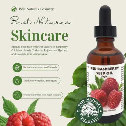 Ekologisk Hallonfröolja 100% Ren – Naturlig olja som minskar rynkor och skyddar huden mot yttre påfrestningar.