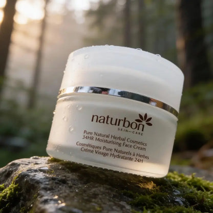 Naturbon Herbal Face Cream i naturen – Ekologisk ansiktskräm som ger huden näring och naturlig lyster.