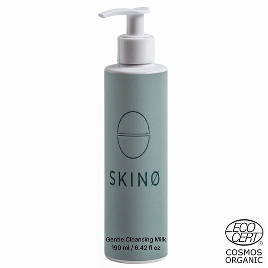 SKINØ Gentle Cleansing Milk 190ml – mjölkaktig ansiktsvård med aloe vera för torr och känslig hud, COSMOS ORGANIC certifierad.