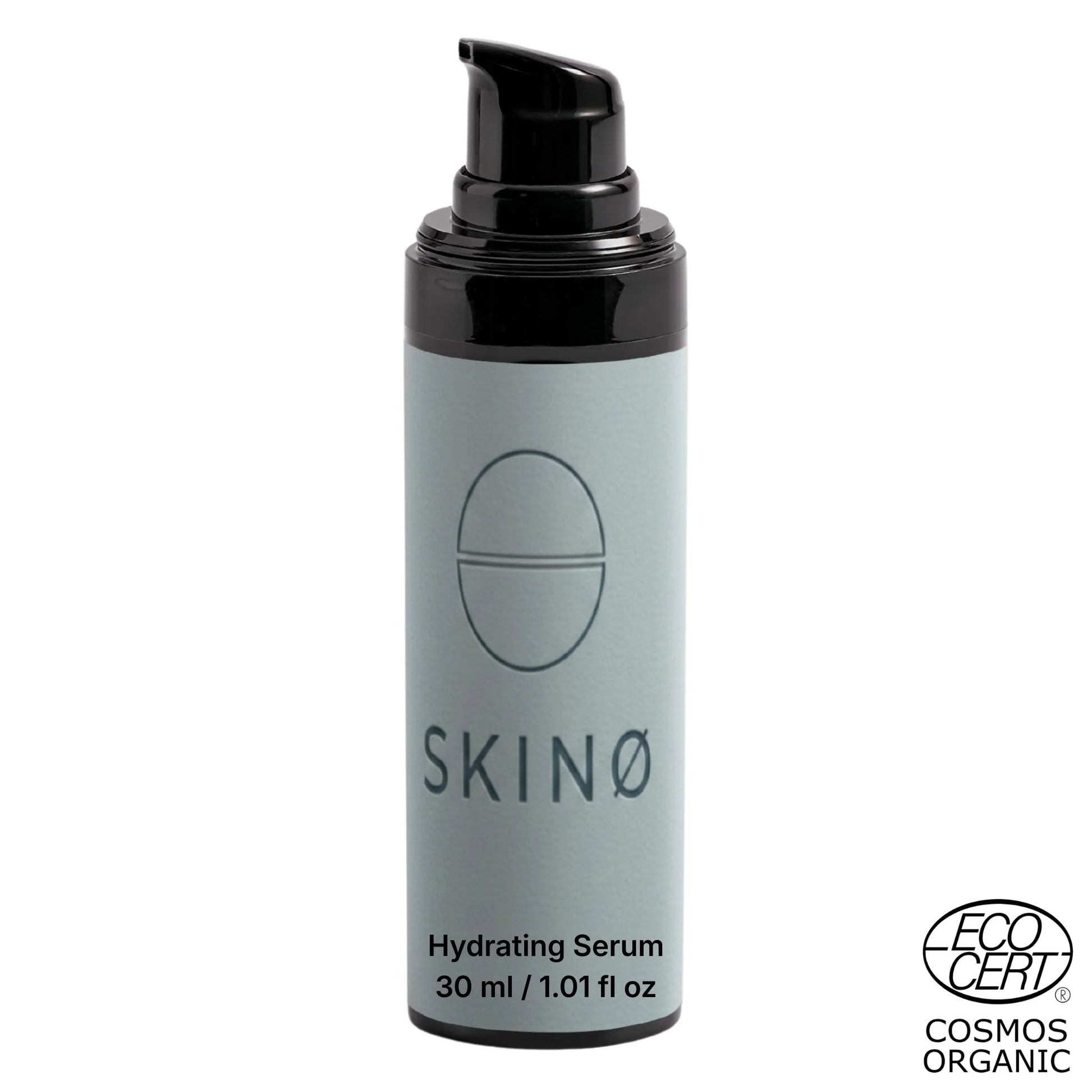 SKINØ Hydrating Serum 30ml – fuktgivande gel-serum med hyaluronsyra och ekologisk hjortronextrakt, djup återfuktning för torr och känslig hud, ECOCERT COSMOS ORGANIC certifierad vegansk hudvård.