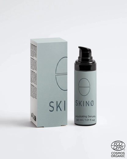 SKINØ Hydrating Serum 30 ml – intensiv fuktboost med hyaluronsyra och hjortron för djup återfuktning, torr och känslig hud, lätt ansiktsserum för daglig fuktgivande hudvård, ECOCERT COSMOS ORGANIC.