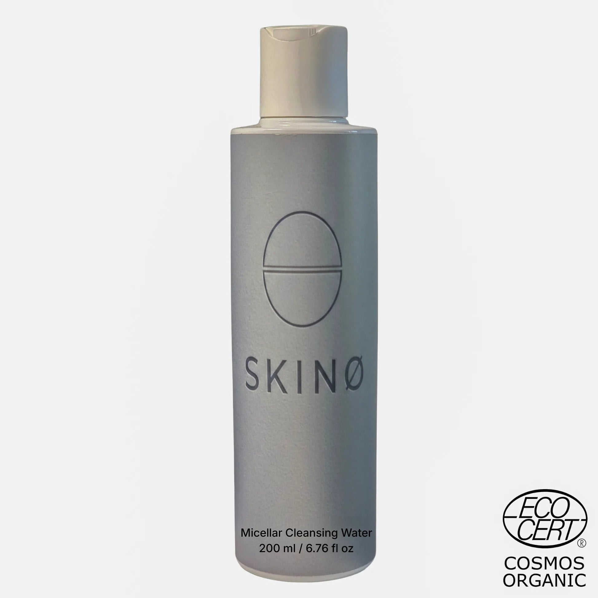 SKINØ Micellar Rengöringsvatten 200ml med ECOCERT COSMOS Organic certifiering - ekologisk ansiktsrengöring i ljusgrön flaska.