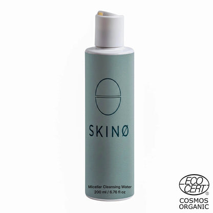 SKINØ Micellar Rengöringsvatten 200ml - ekologiskt certifierad ECOCERT COSMOS ansiktsrengöring i salviagrön flaska.