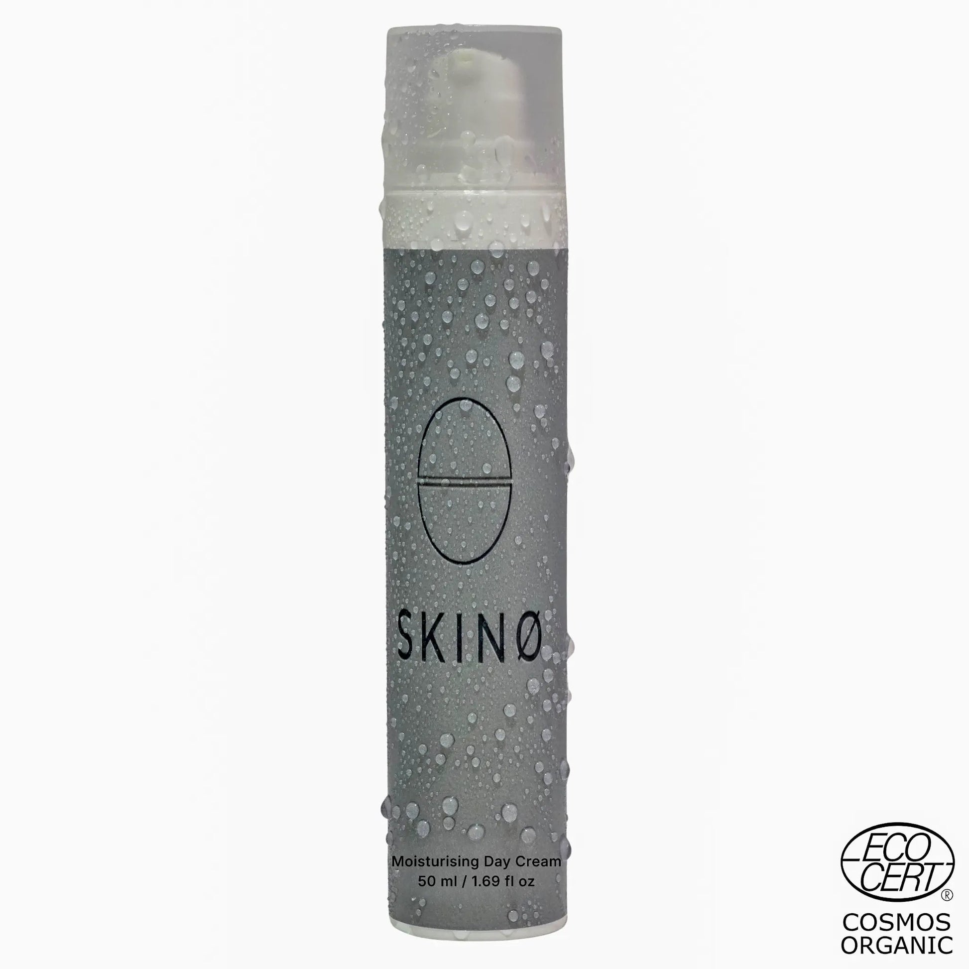 SKINØ Moisturising Day Cream 50ml med vattendropplar – djupverkande återfuktning med hyaluronsyra och glow-effekt, ECOCERT COSMOS vegansk.